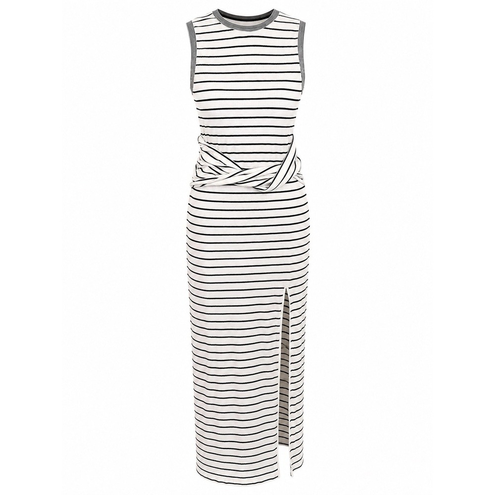 Saylor Maxi Dress XS Stripe Twist Front Coastal Quiet Luxury Nautical Rib Knit